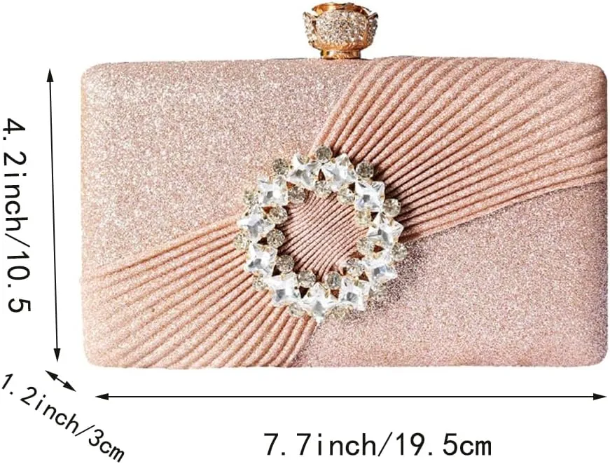 Classy Pleated Clutch Purse Simple Crystal Brooch Decorated Evening Bag Formal Occasion Casual Party Purse for Women