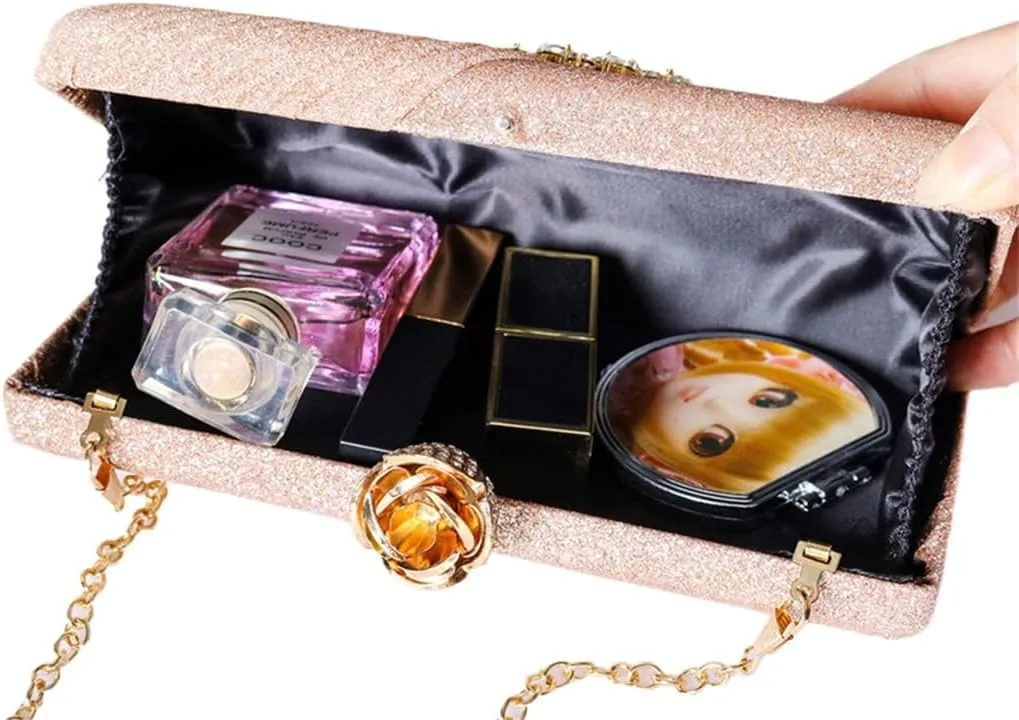 Classy Pleated Clutch Purse Simple Crystal Brooch Decorated Evening Bag Formal Occasion Casual Party Purse for Women
