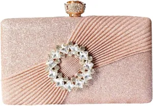 Classy Pleated Clutch Purse Simple Crystal Brooch Decorated Evening Bag Formal Occasion Casual Party Purse for Women