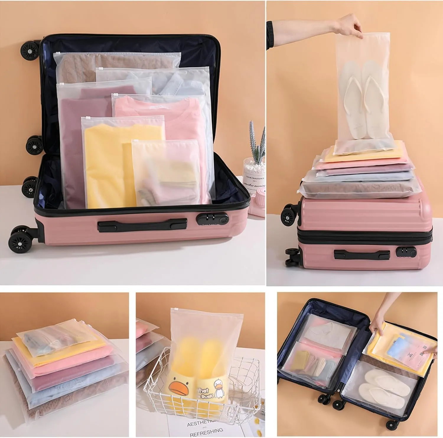 Clear Frosted PE Self-Sealing Zipper Bags, 8" x 11" / 20 x 28 cm, 50 Count, Ideal for Clothing, Travel, and Storage