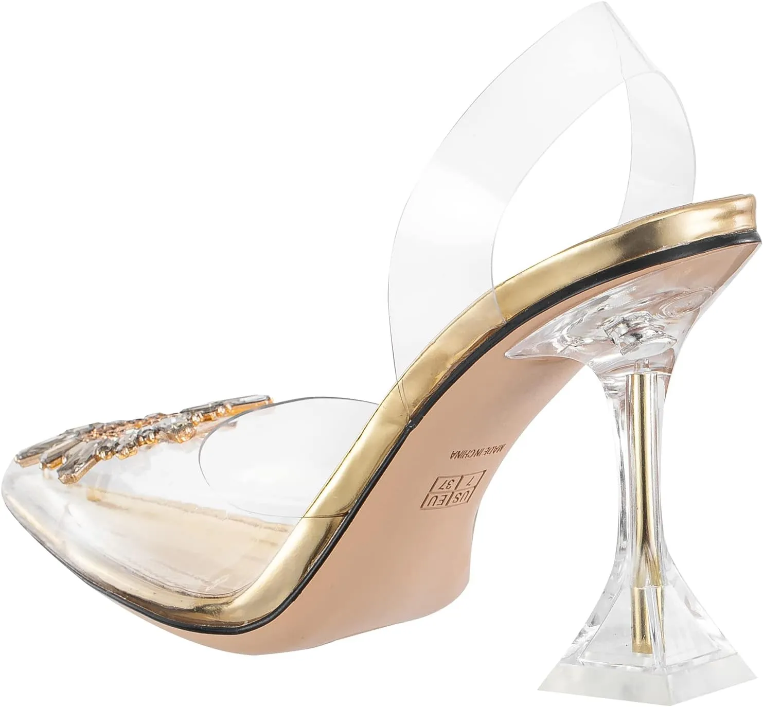Clear Heels For Women,Crystal Rhinestones Slingback Wedding Shoes,Pointed Toe High Heel Womens Sandals