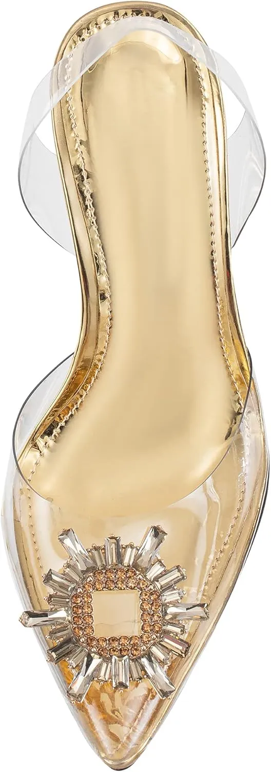 Clear Heels For Women,Crystal Rhinestones Slingback Wedding Shoes,Pointed Toe High Heel Womens Sandals