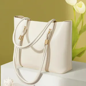 Cleopatra Leather Handbag Tote Bag for Women - Beige/Black - One Size