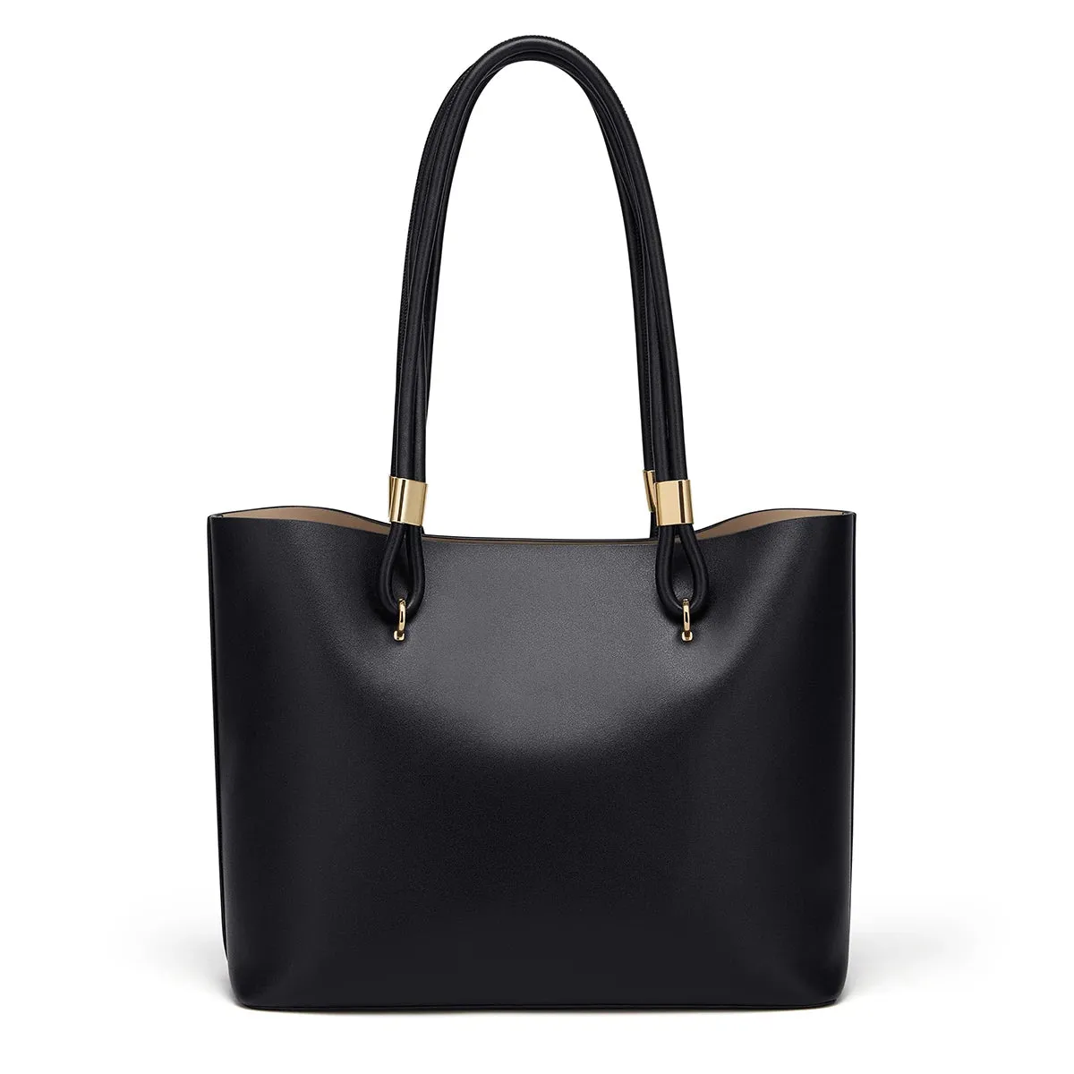 Cleopatra Leather Handbag Tote Bag for Women - Beige/Black - One Size