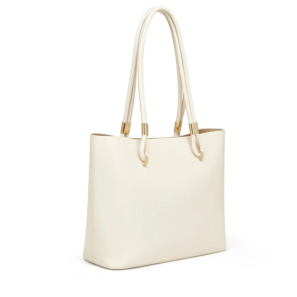 Cleopatra Leather Handbag Tote Bag for Women - Beige/Black - One Size