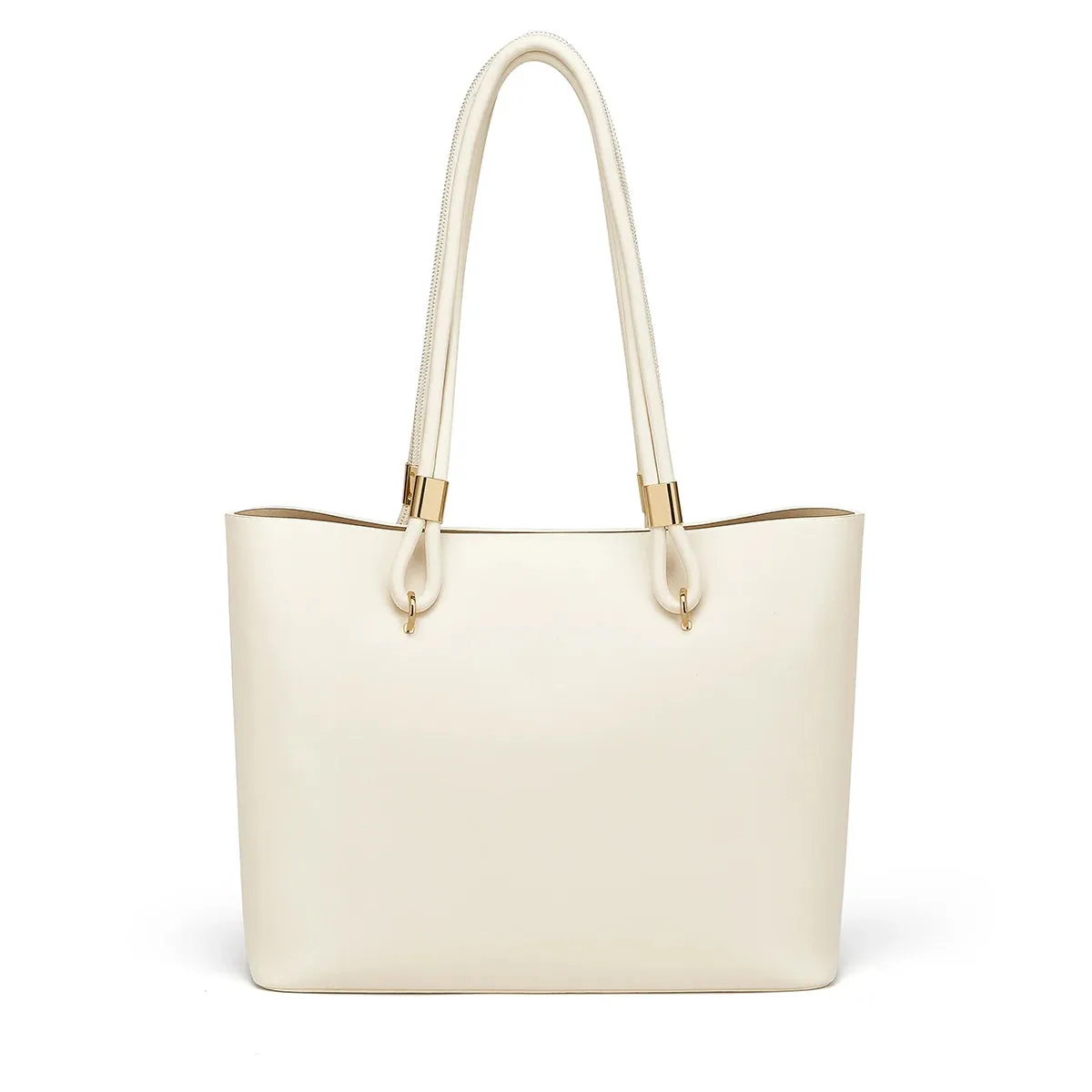 Cleopatra Leather Handbag Tote Bag for Women - Beige/Black - One Size