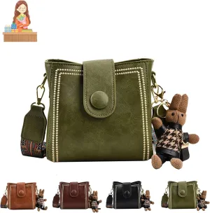 CLOUDEMO Vintage Fashion Bag with Adjustable Wider Shoulder Strap, Vintage Retro Small Water Bucket Bag for Women (Green)