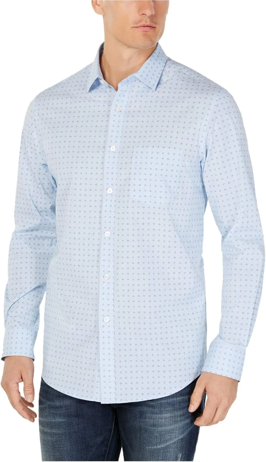 Club Room Mens Reese Dot Button Up Shirt, Blue, XX-Large