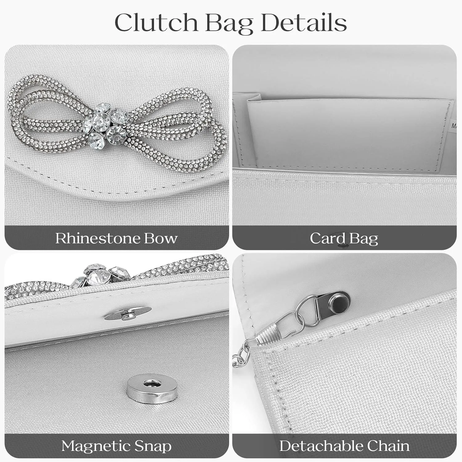 Clutch Purses for Women Evening Bag with Detachable Chain Small Sparkly Handbags for Party Wedding Evening Dress