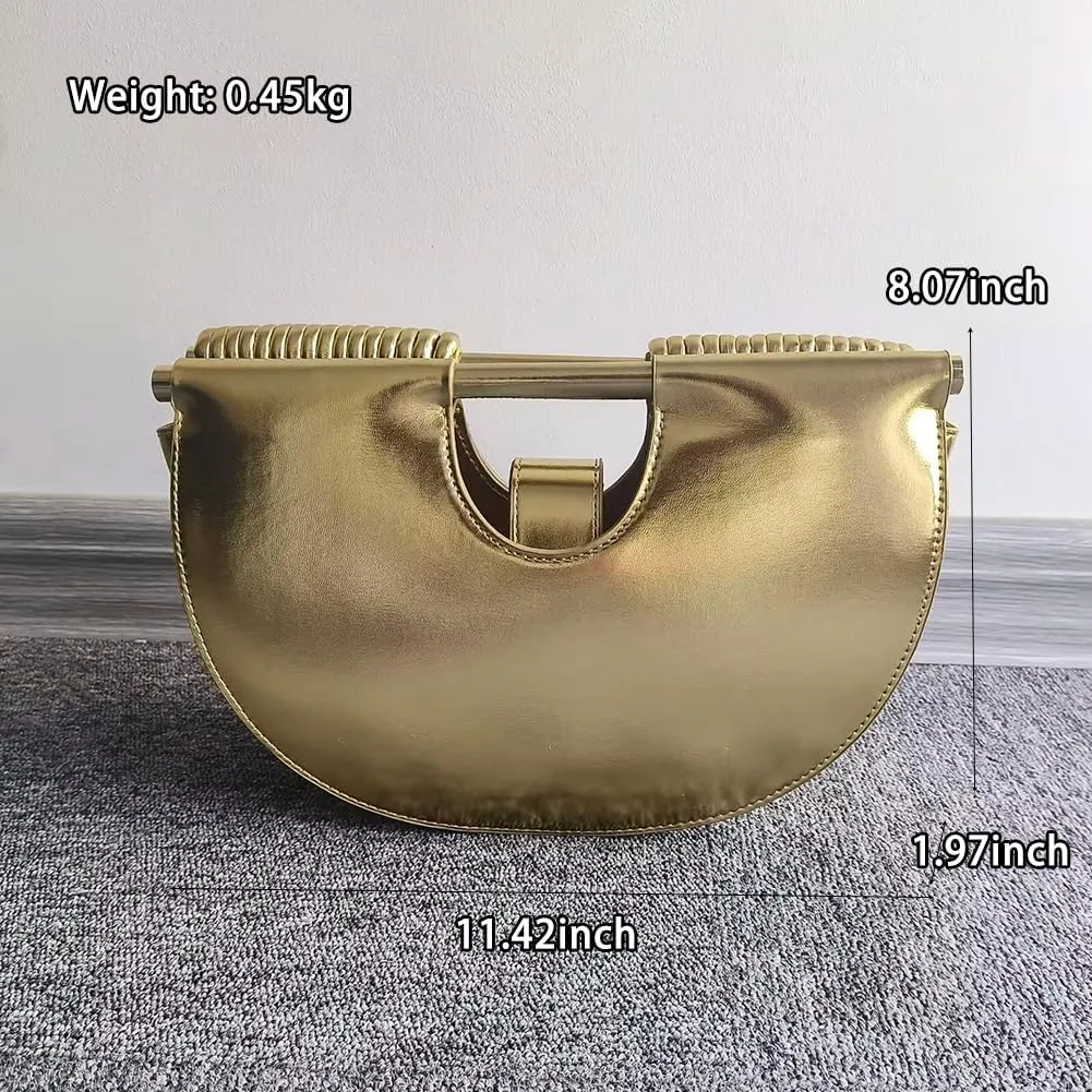 Clutch Purses for Women Evening/Wedding Chic Half Round Woven Bag Formal PU Leather Purse Designer Handbags for Party Prom