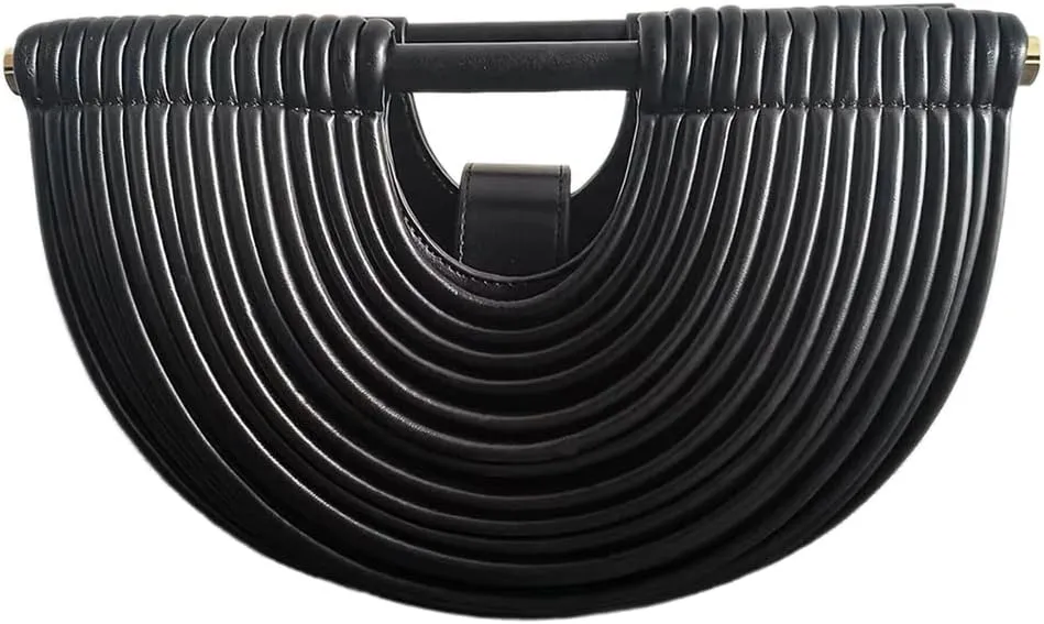 Clutch Purses for Women Evening/Wedding Chic Half Round Woven Bag Formal PU Leather Purse Designer Handbags for Party Prom
