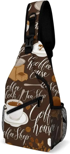 Coffee Theme Sling Backpack, Crossbody Shoulder Bag, Chest Bags for Outdoor Travel Fitness, 38x20cm, Style