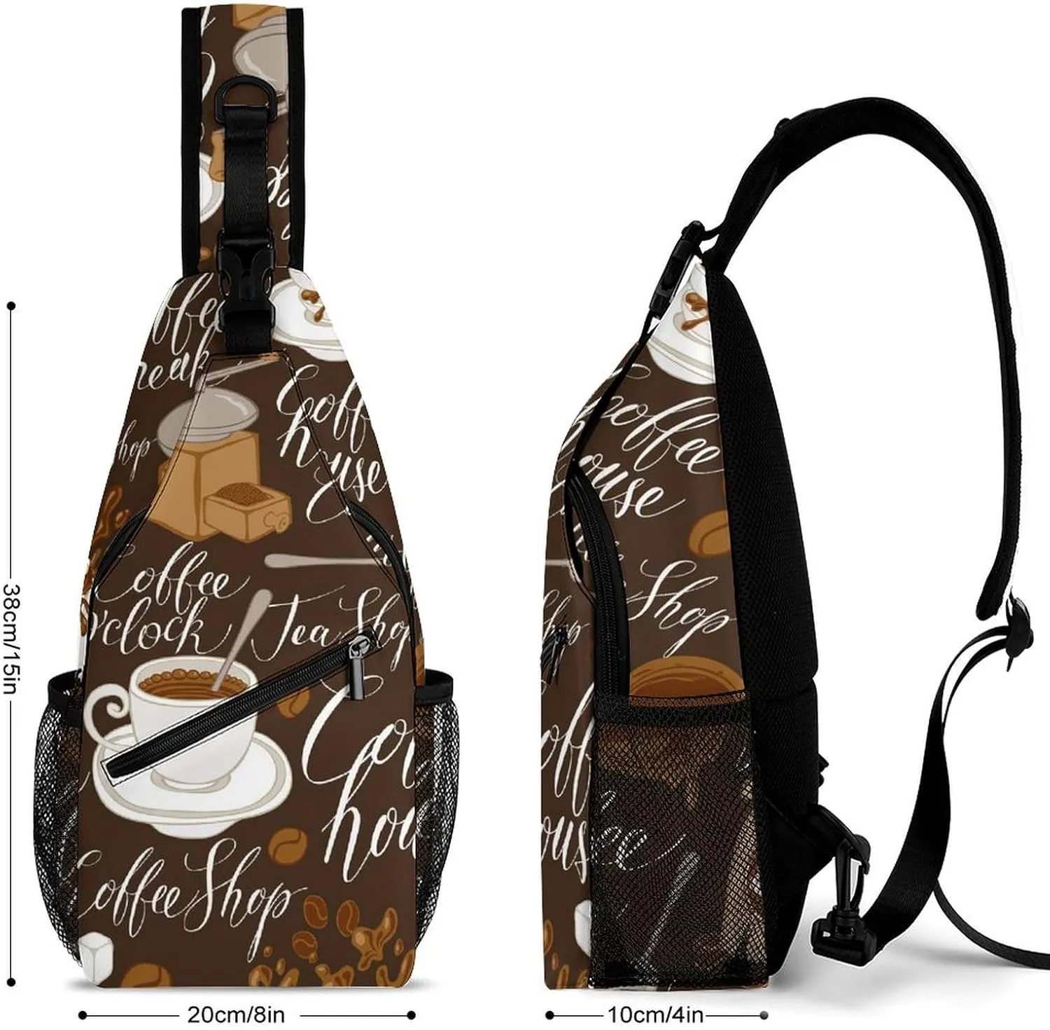 Coffee Theme Sling Backpack, Crossbody Shoulder Bag, Chest Bags for Outdoor Travel Fitness, 38x20cm, Style