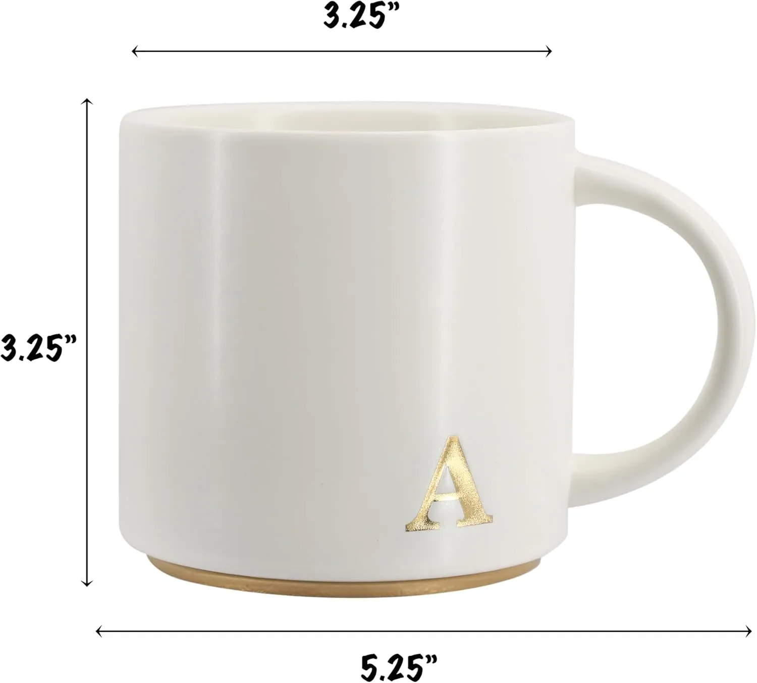 COLLECTIVE HOME - Monogram Ceramic Mugs, 15 oz Golden Initial Coffee Cups, Elegant Capital Alphabet Tea Mugs, Elegant Personalized Mug with Gift Box, Luxurious Cups for Office and Home (A)