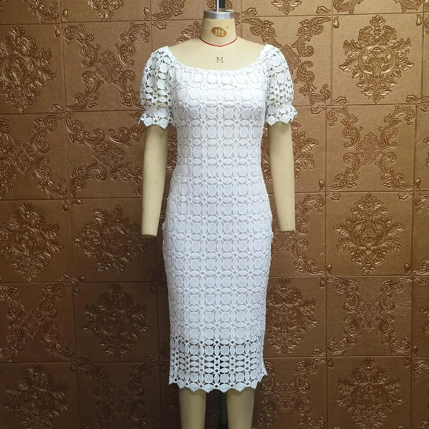 Cololura Elegant Sexy Floral Lace Short Sleeve Off Shoulder Evening Gown Party Formal Bodycon Midi Dress