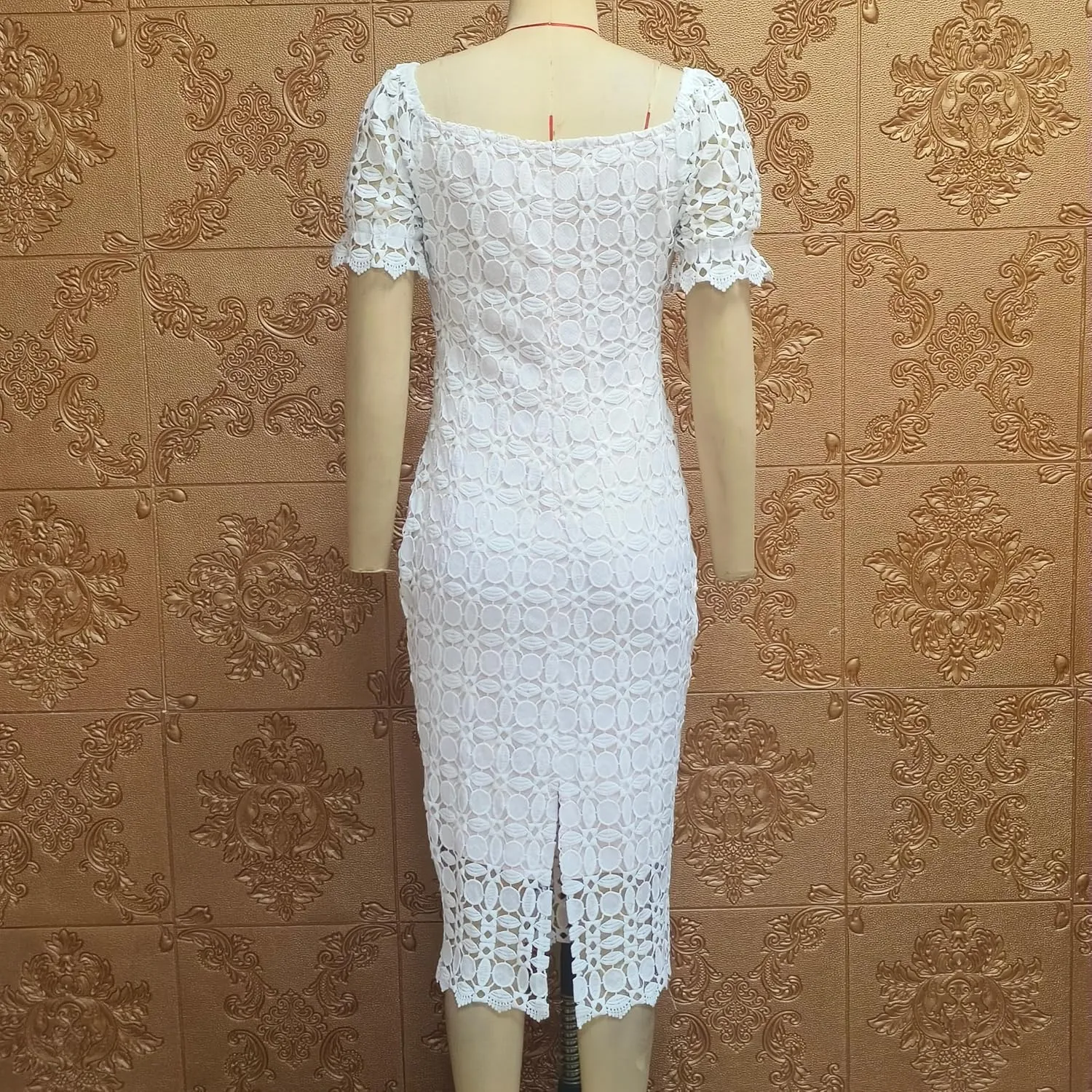 Cololura Elegant Sexy Floral Lace Short Sleeve Off Shoulder Evening Gown Party Formal Bodycon Midi Dress