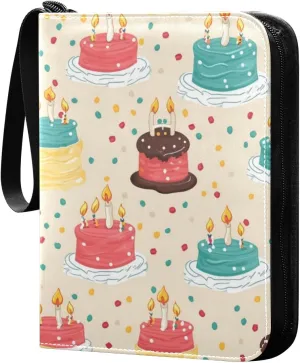 Colorful Birthday Cakes Card Binder 4 Pocket Trading Card Binder Portable Cards Collection Book with Zipper