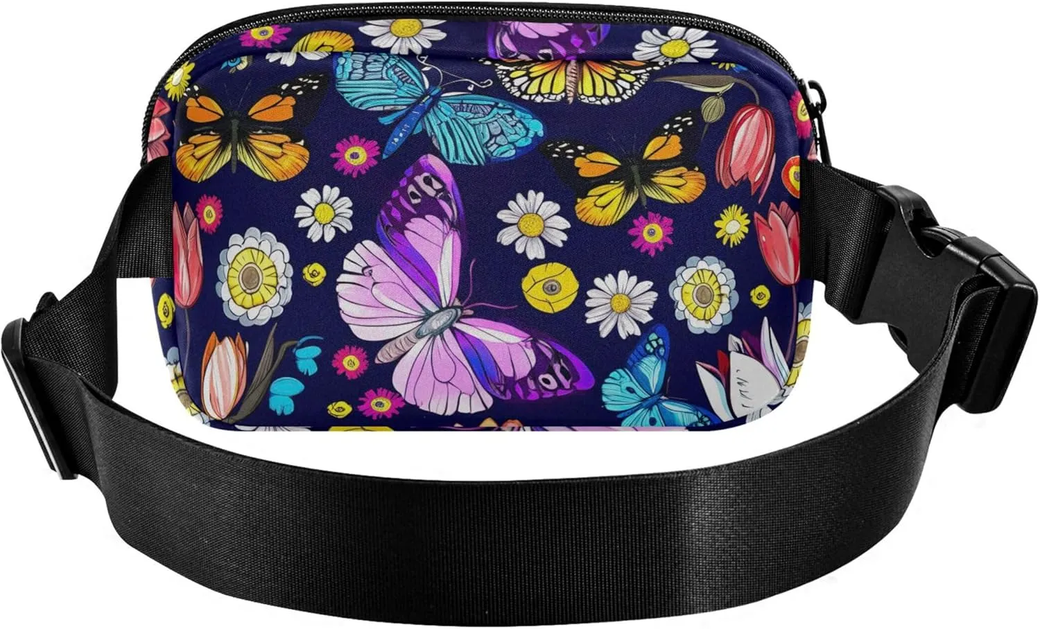 Colorful Butterflies Flowers Women Fanny Pack Waterproof Hip Bag Belt Purse Cute Cross Body Waist Pack