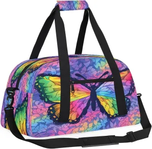 Colorful Butterfly Doodle Kids Overnighter Duffel Bags for Boys, Carry-On Size Sports Gym Bag with Front Zipper Pocket for School Practice or Overnight Travel Weekender Sleepover Tote Bag