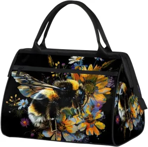 Colorful Flower Animal Bee Weekender Overnight Bag for Women Waterproof Carry On Travel Duffle Bags with Pocket Lightweight Sports Gym Tote Bag Large Luggage Workout Personal Item Hospital Bags