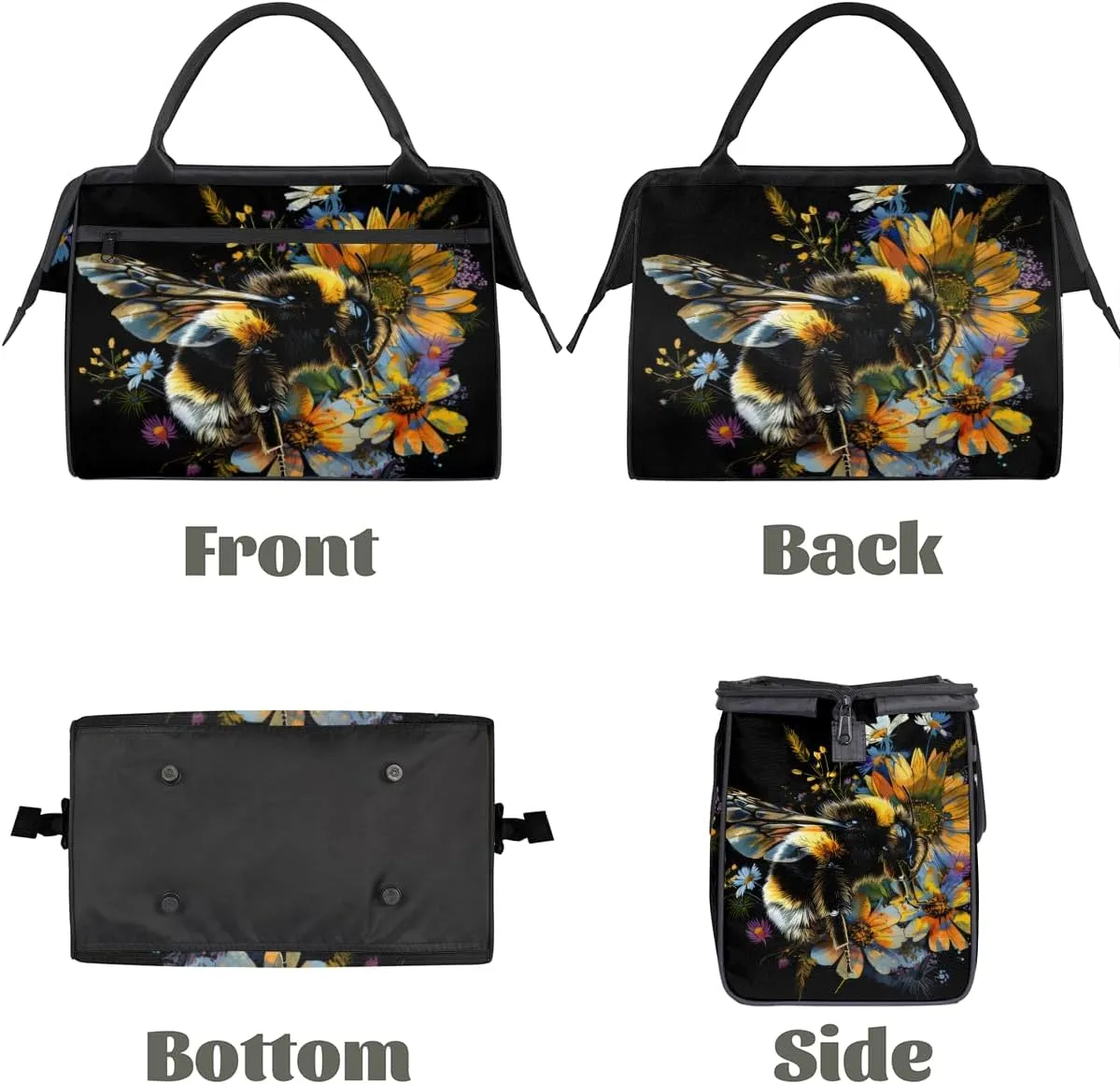 Colorful Flower Animal Bee Weekender Overnight Bag for Women Waterproof Carry On Travel Duffle Bags with Pocket Lightweight Sports Gym Tote Bag Large Luggage Workout Personal Item Hospital Bags