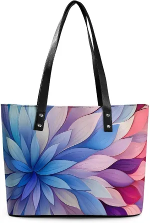 Colorful Flowers Petals Leather Handbags for Women Shoulder Tote Crossbody Travel Purses with Zippered