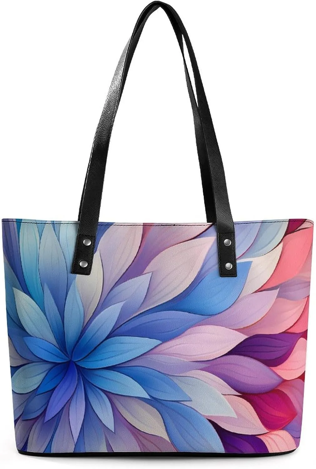 Colorful Flowers Petals Leather Handbags for Women Shoulder Tote Crossbody Travel Purses with Zippered