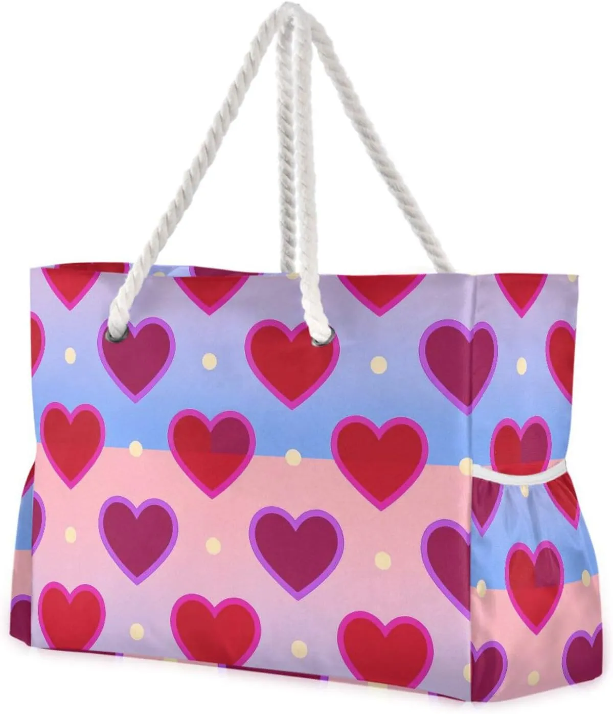 Colorful Gradient Heart Neon White Dot Duffel Bag Women Waterproof Sandproof with side pockets Large Outdoor Tote Bag Portable Travel for Travel Gym Vacation