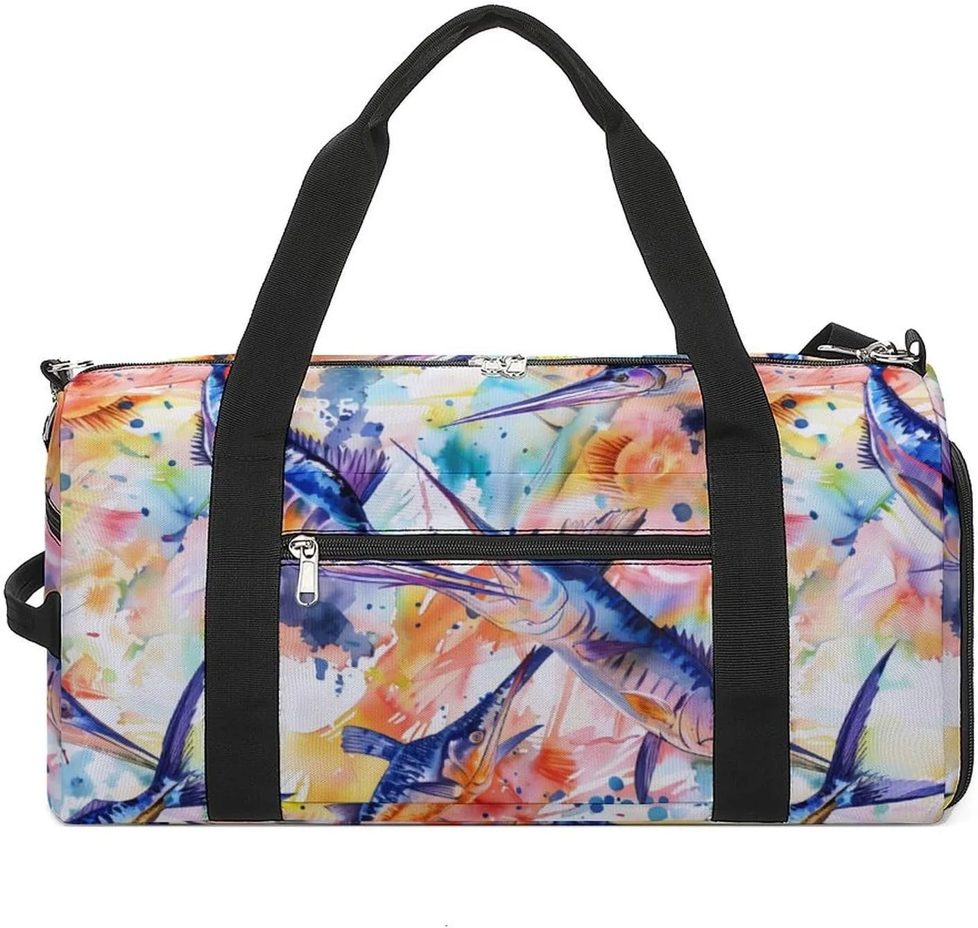 Colorful Marlin Sailfish Watercolor Funny Gym Bag Travel Tote Bag Duffel Bag with Shoe Compartment for Weekender Sports Vacation