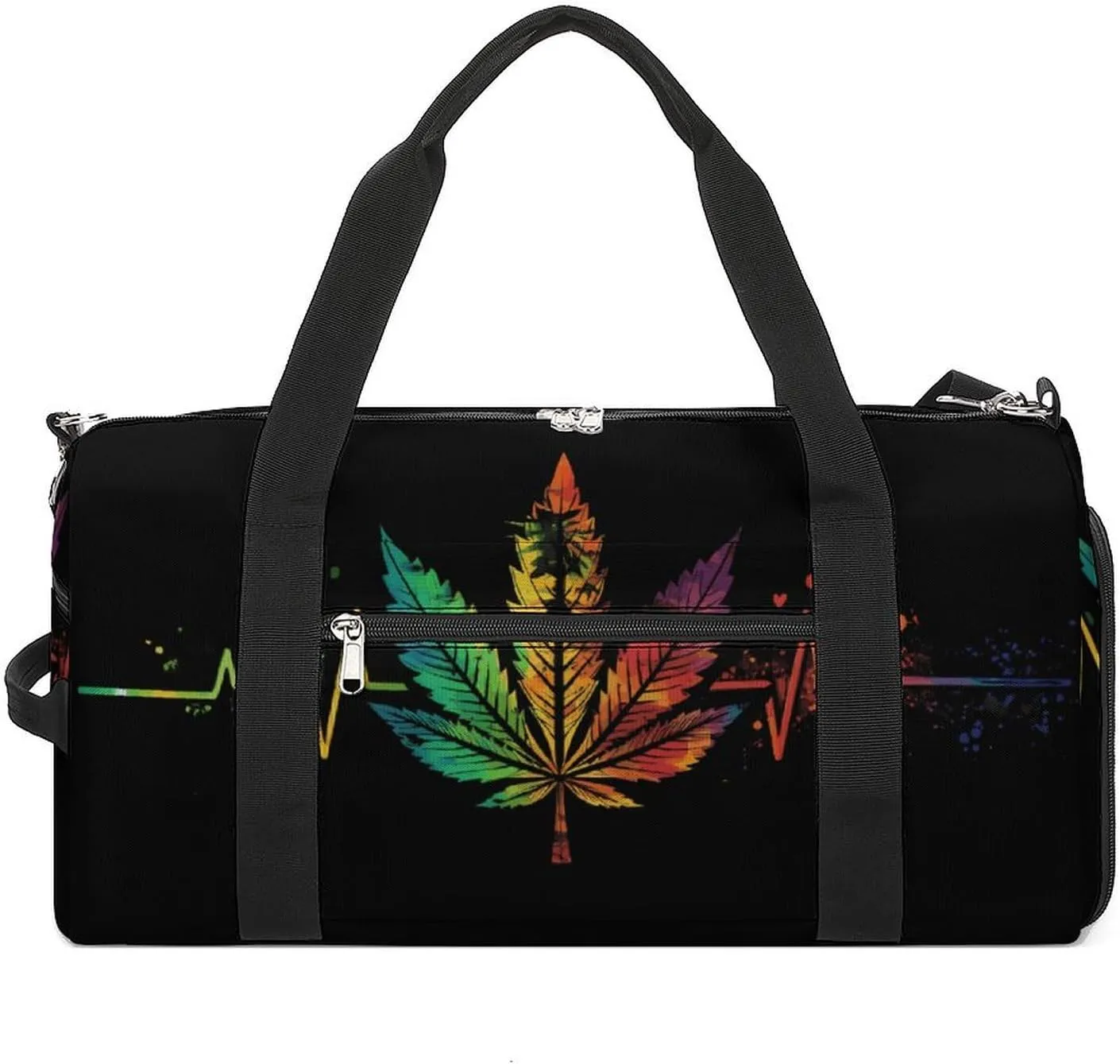 Colorful Tie Dye Weed Heartbeat Funny Gym Bag Travel Duffel Bags Carry On Weekender Overnight Bag for Women Men