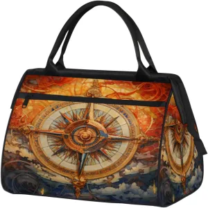 Colorful Watercolor Compass Gym Bag for Women Men, Travel Sports Duffel Bag with Trolley Sleeve, Waterproof Sports Gym Bag Weekender Overnight Bag Carry On Tote Bag for Travel Gym Sport