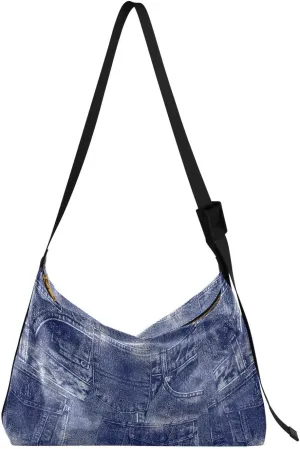 Continuous Jeans Hobo Crossbody Bags for Women Leather Large Shoulder Bag Cross Body Trendy Womens Tote Bags Handbag for Travel Shopping