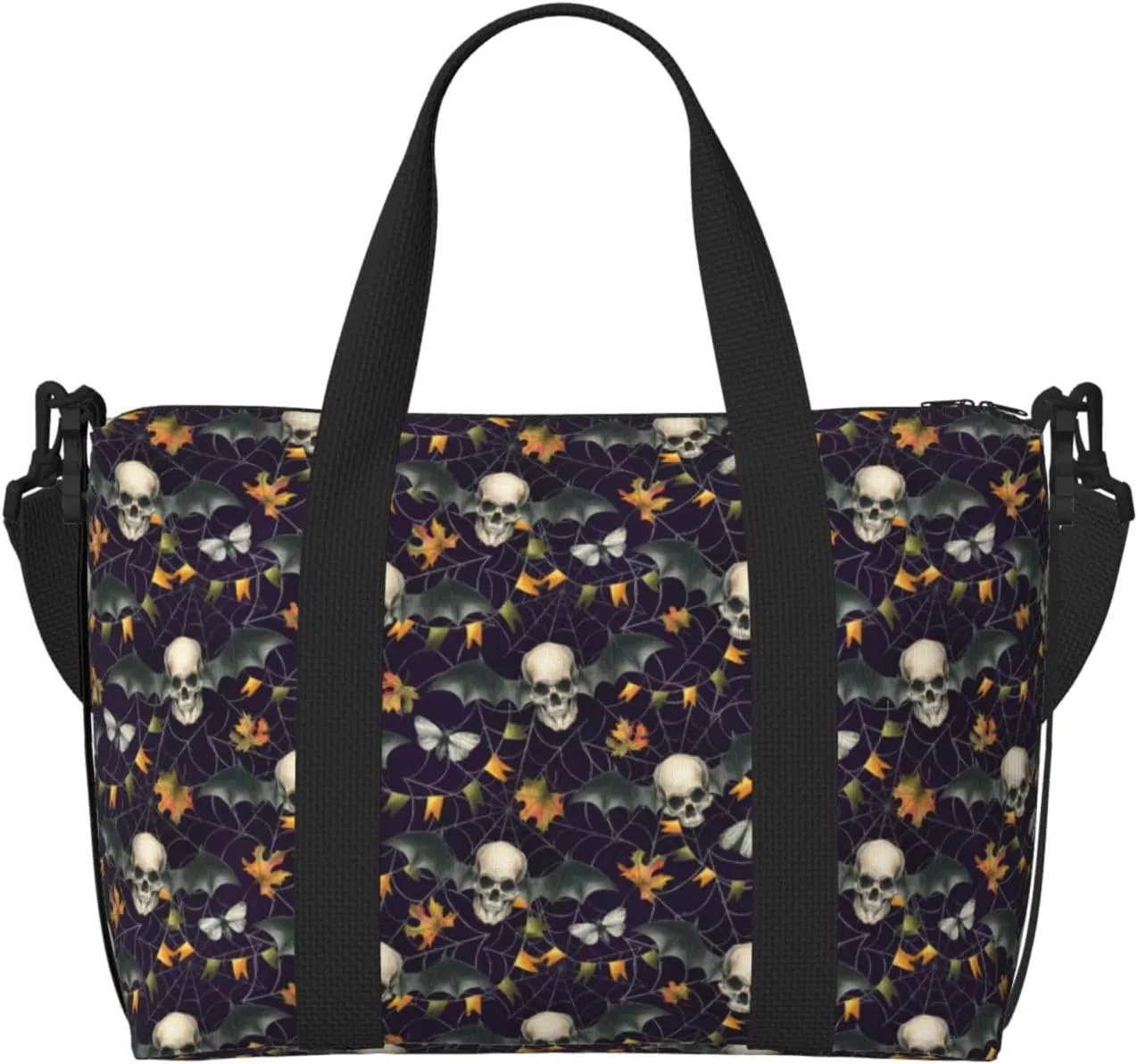 Cool Skull Bat Garlands Cobwebs Large Laptop Tote Travel Work Bag For Women Men Gym Beach Bag For Women Crossbody Carry On Shoulder Bag With Compartments Zipper,Overnight Weekender Bags