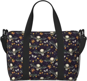 Cool Skull Bat Garlands Cobwebs Large Laptop Tote Travel Work Bag For Women Men Gym Beach Bag For Women Crossbody Carry On Shoulder Bag With Compartments Zipper,Overnight Weekender Bags