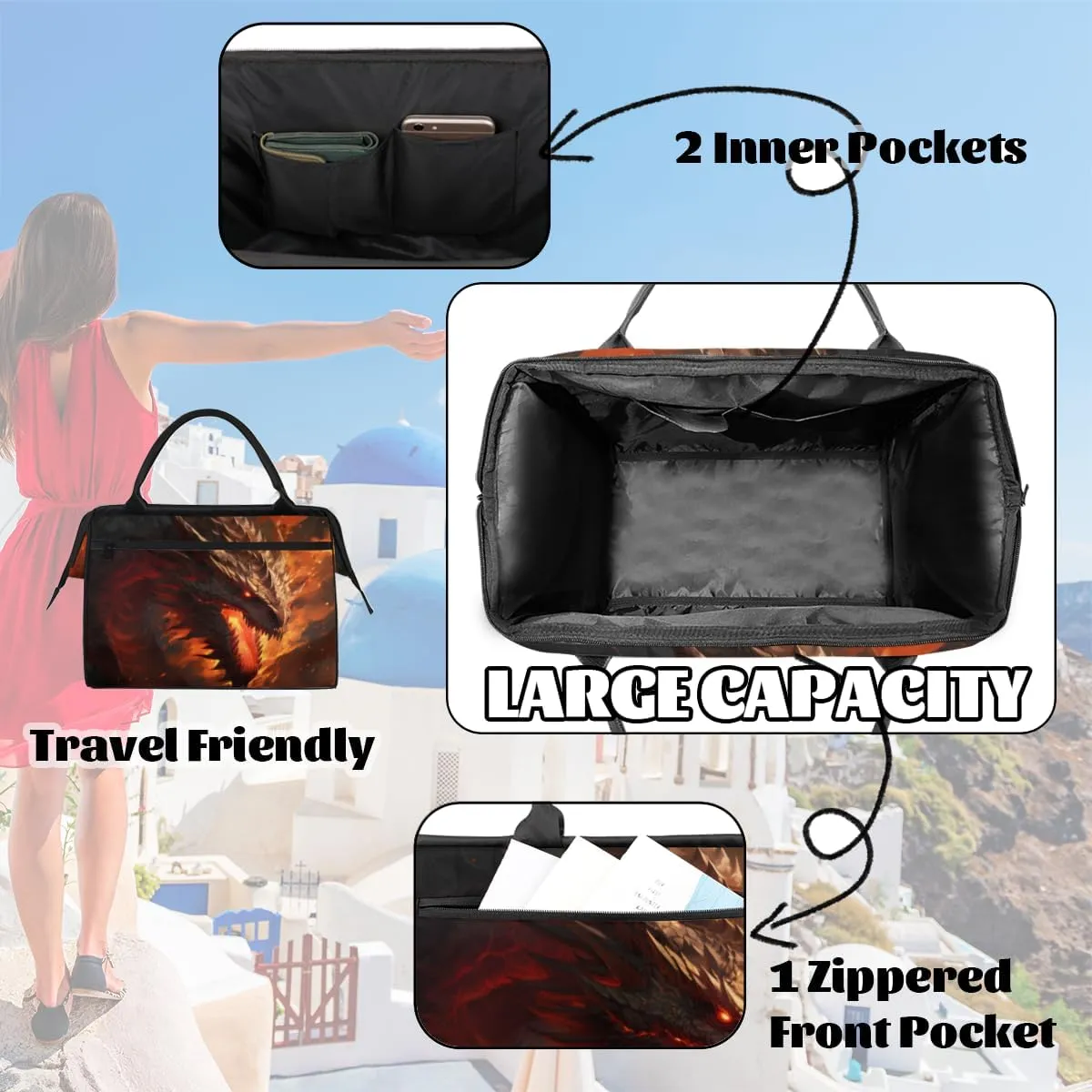 Cool Western Dragon Small Overnight Weekender Tote Bag for Women Men Foldable Travel Duffel Bags Lightweight Sports Gym Bag Waterproof Carry On Luggage Weekender Bag for Traveling Gifts