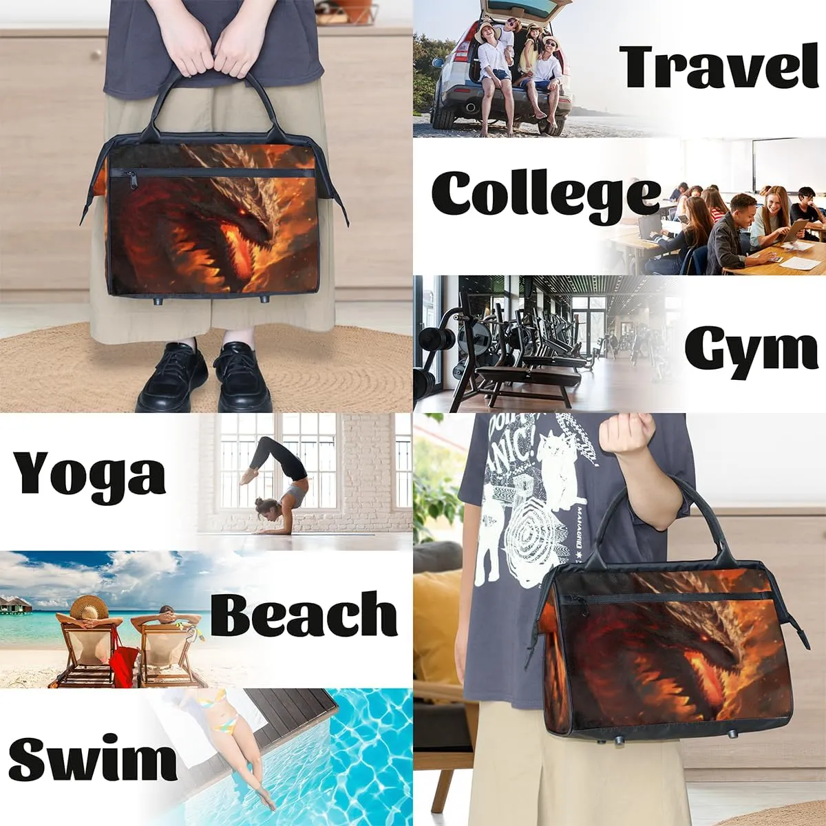 Cool Western Dragon Small Overnight Weekender Tote Bag for Women Men Foldable Travel Duffel Bags Lightweight Sports Gym Bag Waterproof Carry On Luggage Weekender Bag for Traveling Gifts