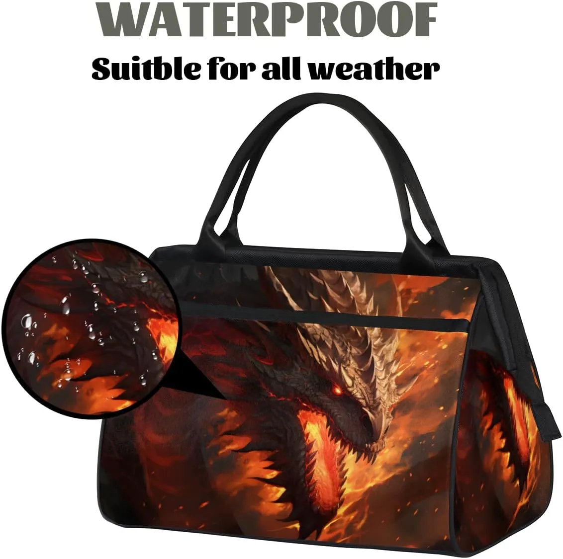 Cool Western Dragon Small Overnight Weekender Tote Bag for Women Men Foldable Travel Duffel Bags Lightweight Sports Gym Bag Waterproof Carry On Luggage Weekender Bag for Traveling Gifts
