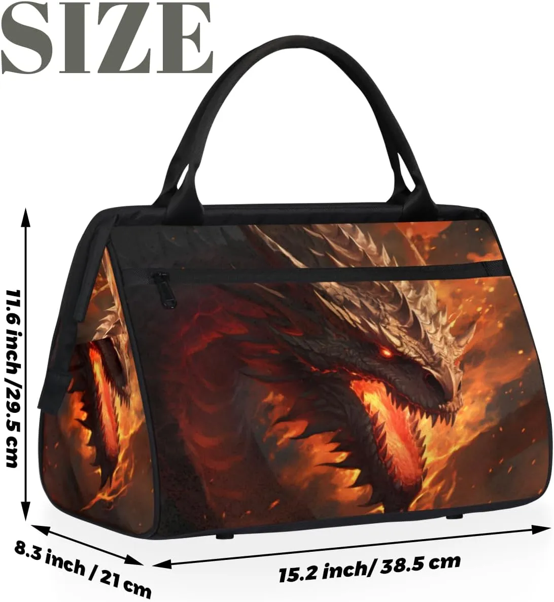 Cool Western Dragon Small Overnight Weekender Tote Bag for Women Men Foldable Travel Duffel Bags Lightweight Sports Gym Bag Waterproof Carry On Luggage Weekender Bag for Traveling Gifts