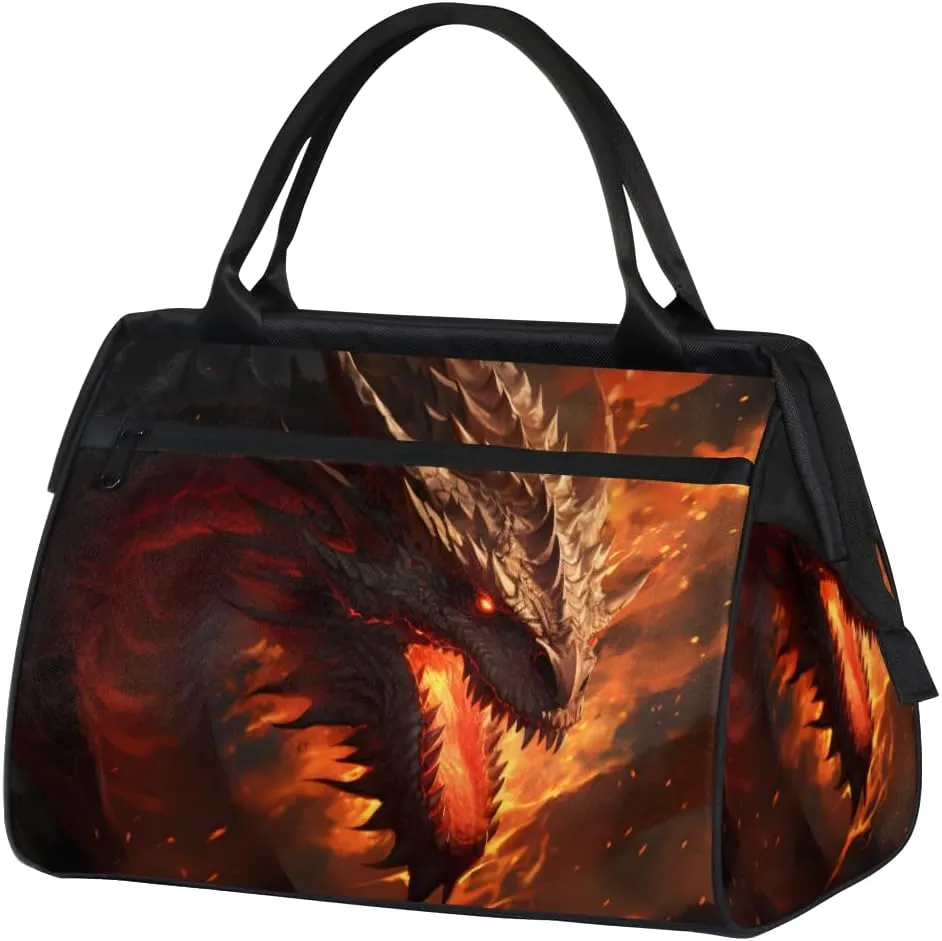 Cool Western Dragon Small Overnight Weekender Tote Bag for Women Men Foldable Travel Duffel Bags Lightweight Sports Gym Bag Waterproof Carry On Luggage Weekender Bag for Traveling Gifts