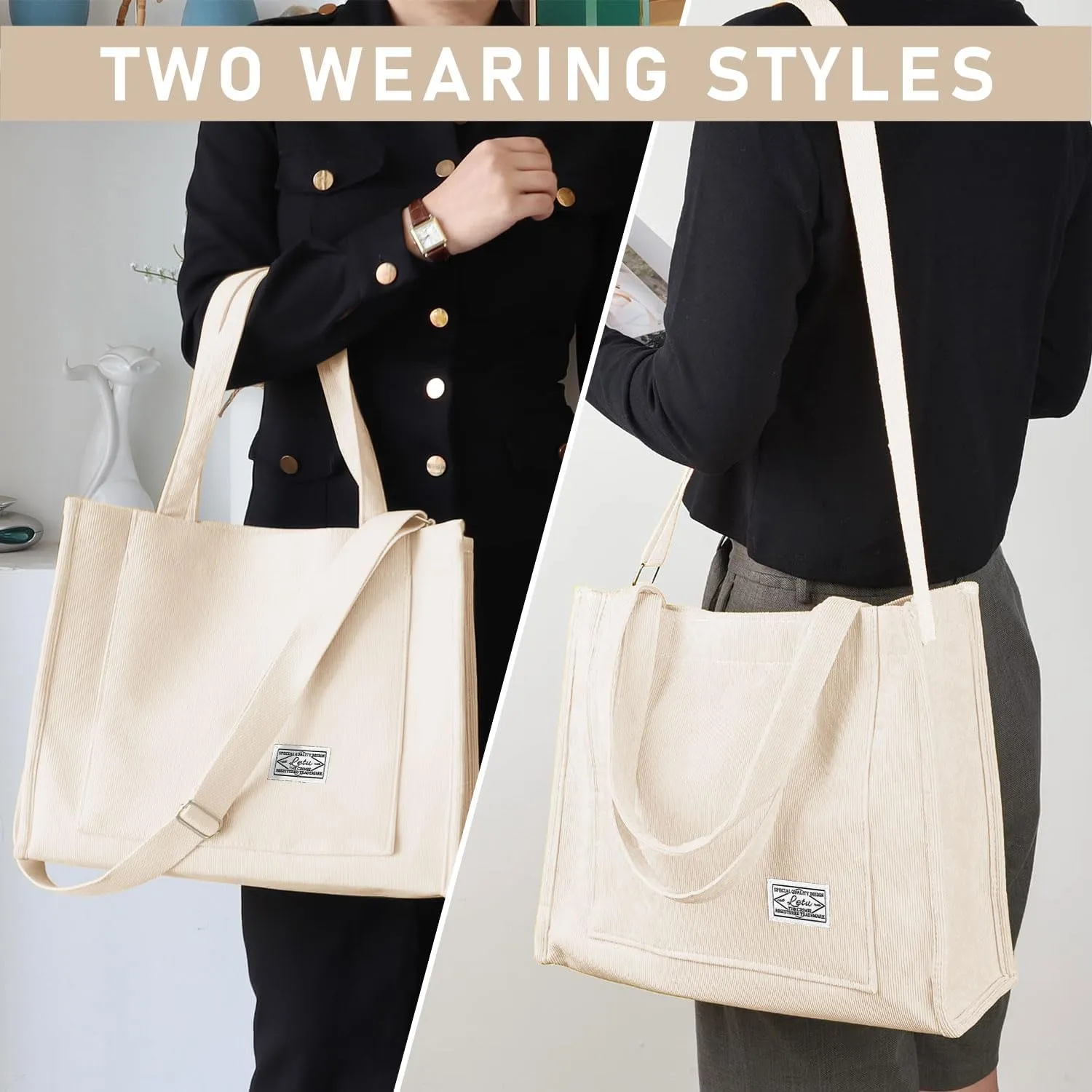 Corduroy Tote Canvas Bag, Large Satchel Handbag Shoulder Bags Fashion Casual Travel Shopping Daily Bag