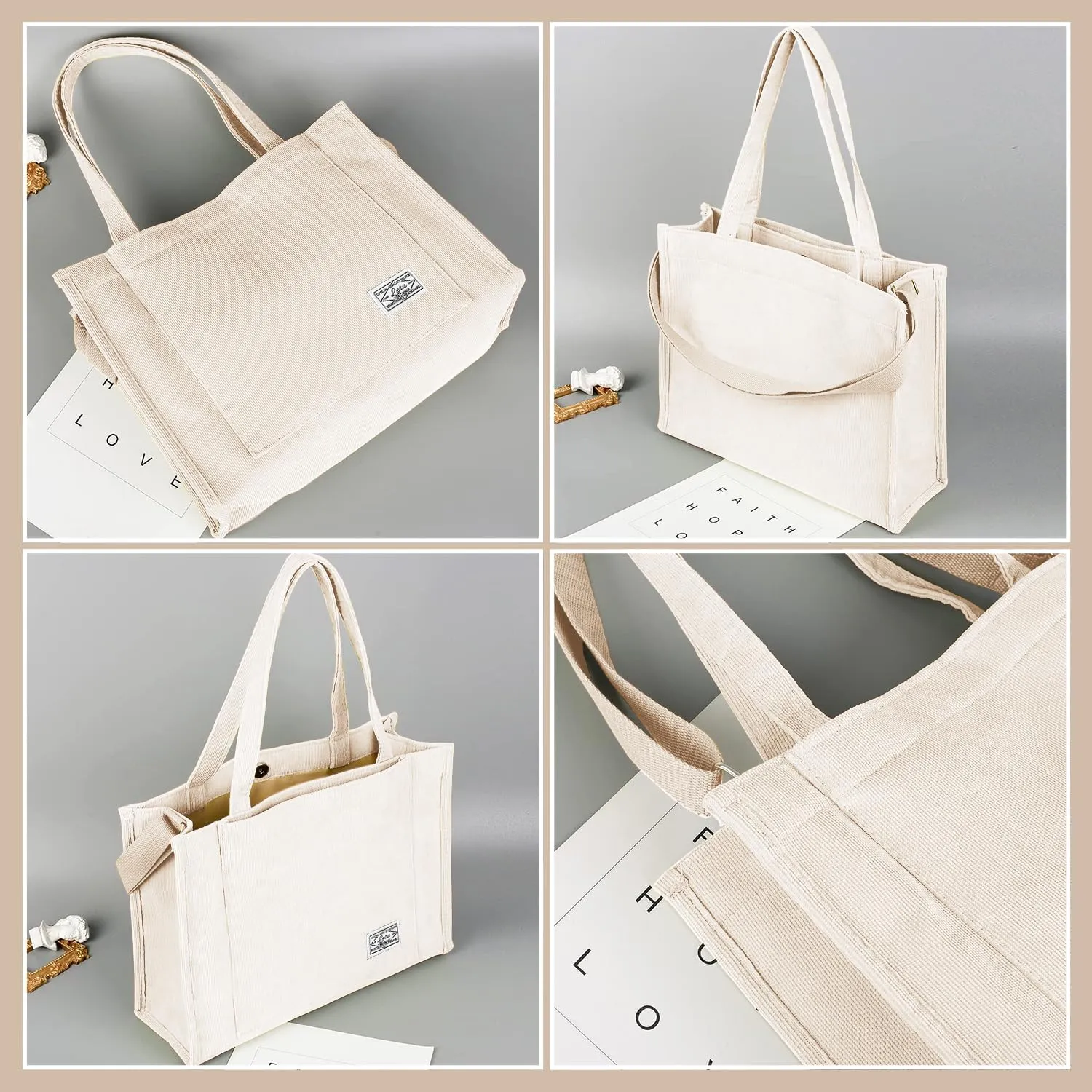 Corduroy Tote Canvas Bag, Large Satchel Handbag Shoulder Bags Fashion Casual Travel Shopping Daily Bag