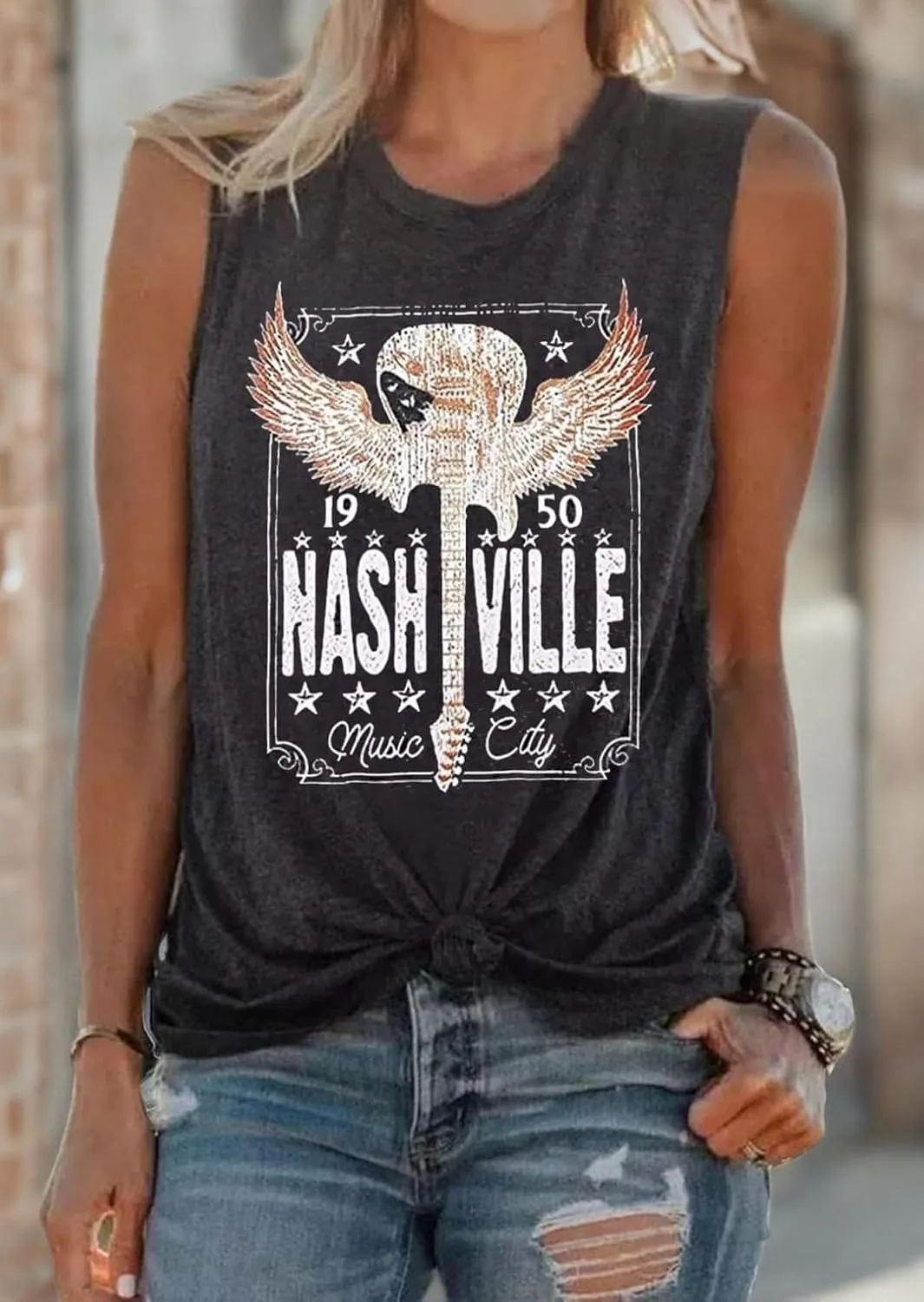 Country Music Tshirt Tops Women Guitar Graphic Shirt Casual Rock Band Shirt Vintage Letter Printed Country Concert Tops