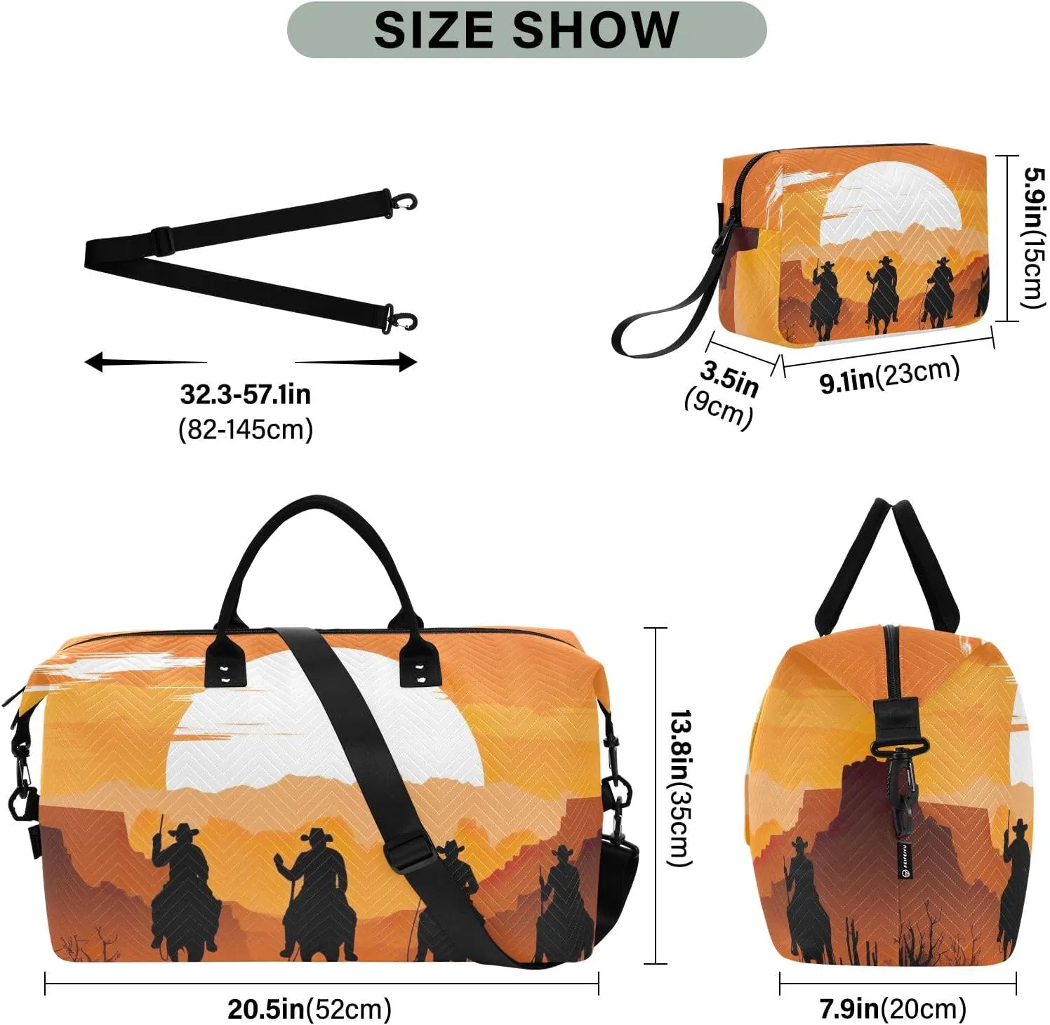 Cowboys in Sunset Duffle Bag Tote Travel Bag for Women Workout Bags for Gym Women Large Weekender Bags for Women