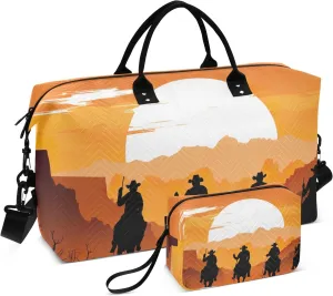 Cowboys in Sunset Duffle Bag Tote Travel Bag for Women Workout Bags for Gym Women Large Weekender Bags for Women