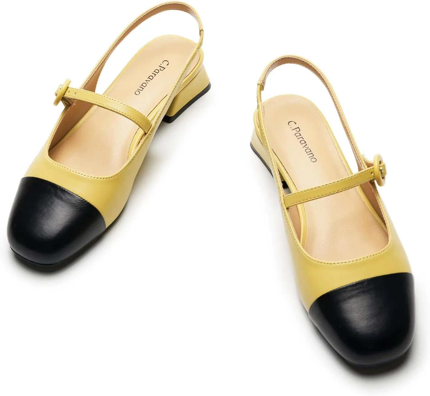 C.Paravano Women's Mary Jane Slingback Pumps Low Heel Dress Shoes Closed Square Toe Slingback for Office, Party & Daily Wear