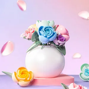 Creative Building Blocks Sunflower Bouquet Kit - DIY Floral Vase Set for Adults, Home Décor Gift with Realistic Botanical Design (Compatible with Major Brands)​ (Macaron Color)