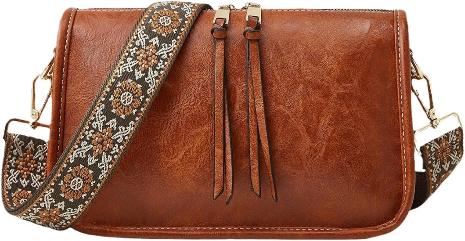 Crossbody Bag for Women Leather Hobo Purse Bag Trendy Small Crossbody Purse with Wide Strap Multiple for Everyday