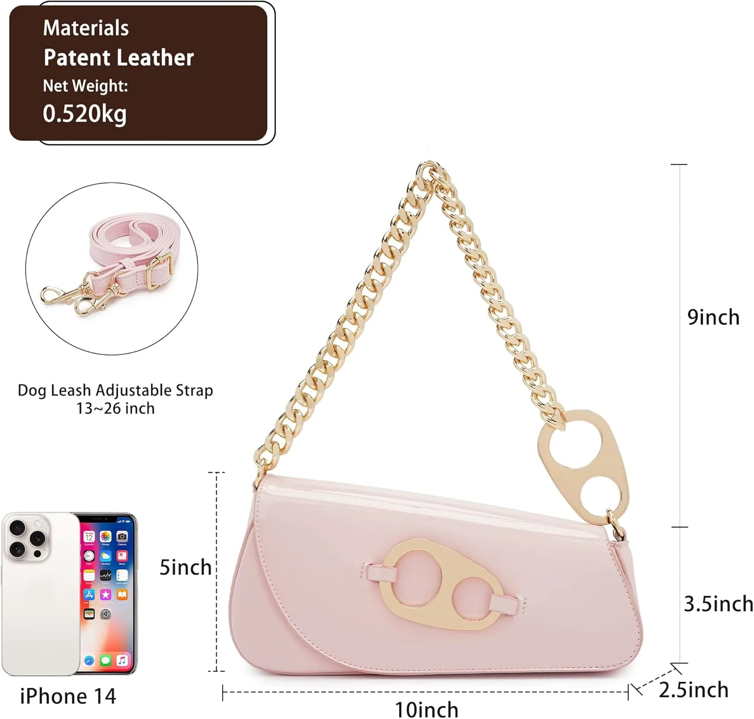 Crossbody Bag Y2K Trendy Purses for Women Patent Leather Shoulder Handbags Hobo Bag with Chian Strap