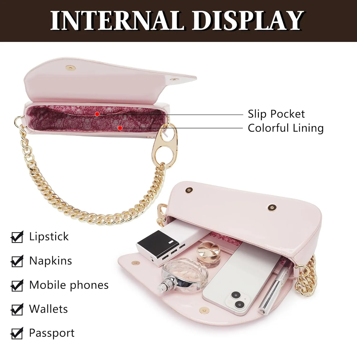 Crossbody Bag Y2K Trendy Purses for Women Patent Leather Shoulder Handbags Hobo Bag with Chian Strap