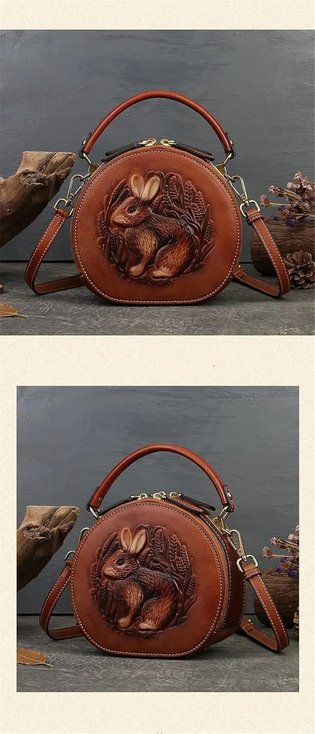 Crossbody Handbags for Women Leather Handbags Embossed Rabbit Handmade Leather Crossbody Bag